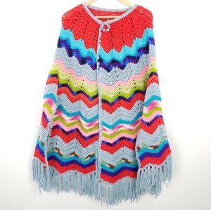 Vintage Rainbow Crochet Cape Poncho